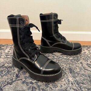 ALEXA CHUNG Women's 38 Black Lace Up Contrast Stitching Combat Boots